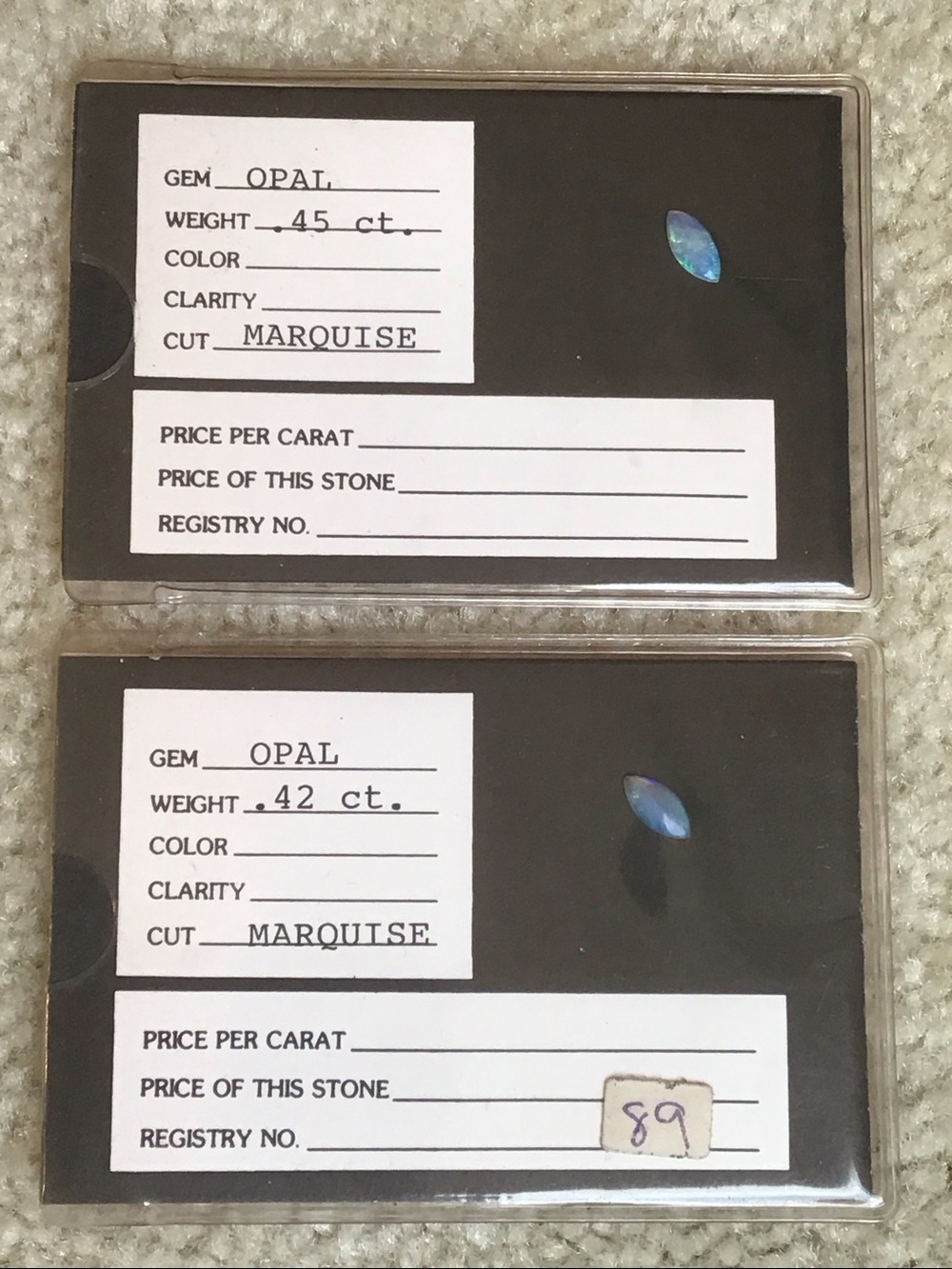 2 Loose Marquise Shaped Multicolored Opals, .45 ct. & .42 ct.
